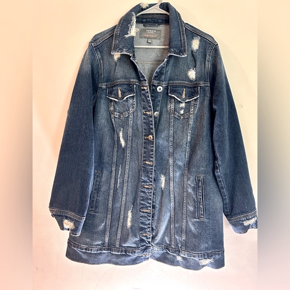 Torrid Distressed Jean Jacket - Heavier weight, fall/winter jacket, casual